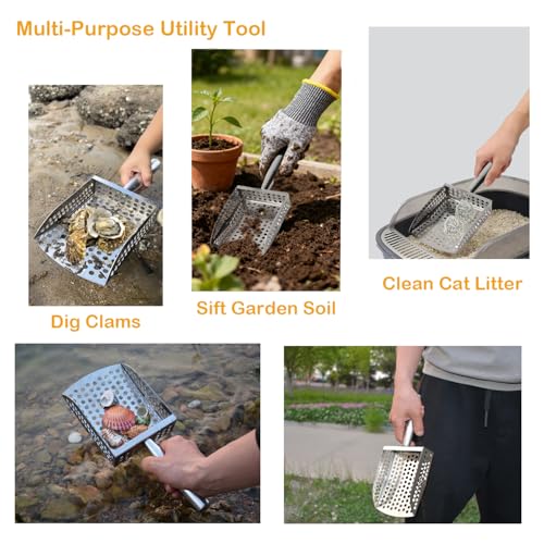 MUYIZI Sand Sifter Shovel with Mesh Beach Bag – Blue/Yellow Detachable Shell Scooper for Beachcombing