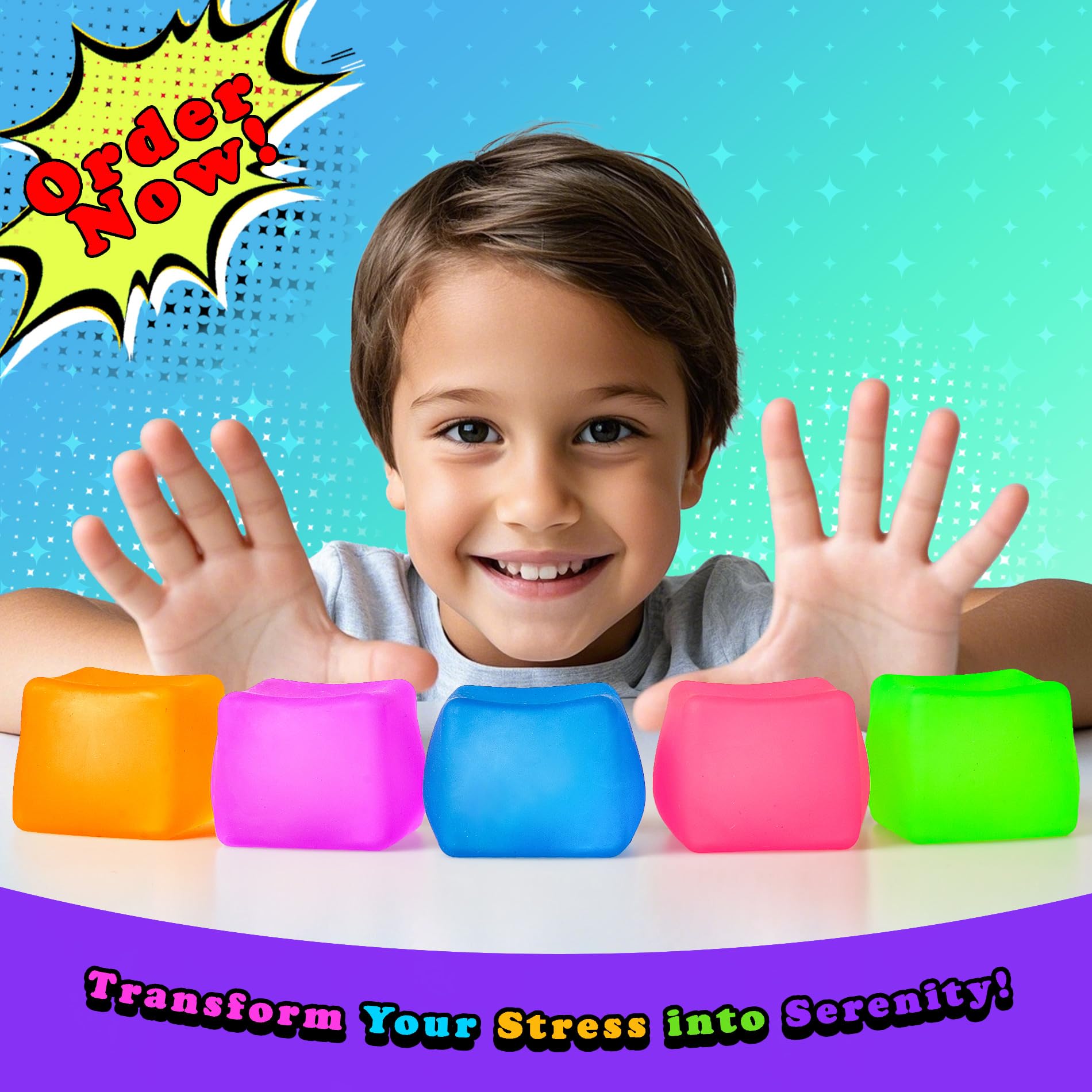 MUYMUT Blue Sensory Stress Cube – High-Density Gel Filled Squishy Toy for Anxiety Relief, Slow-Rebound, 1-Pack