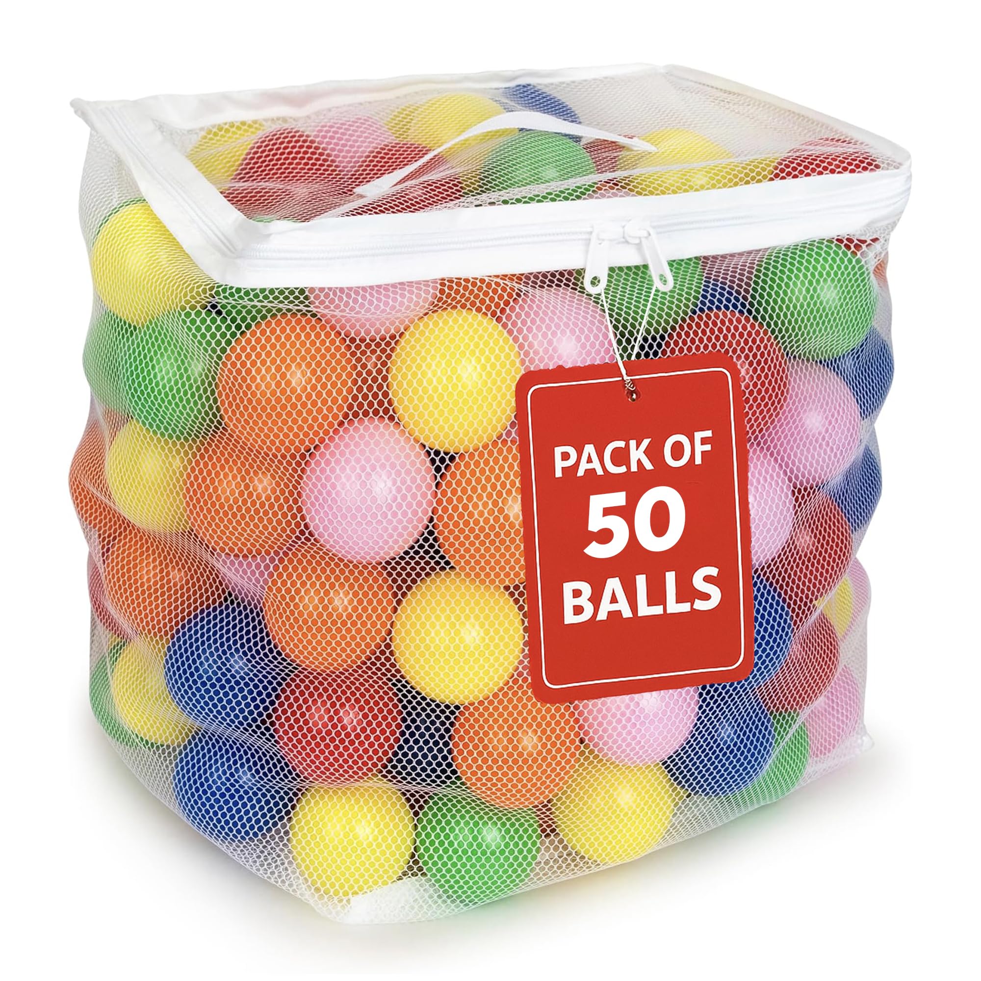 MW SPORTS 50 Ball Pit Balls for Toddlers & Kids – Crush Proof, BPA-Free, with Storage Bag