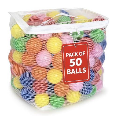 MW SPORTS 50 Ball Pit Balls for Toddlers & Kids – Crush Proof, BPA-Free, with Storage Bag