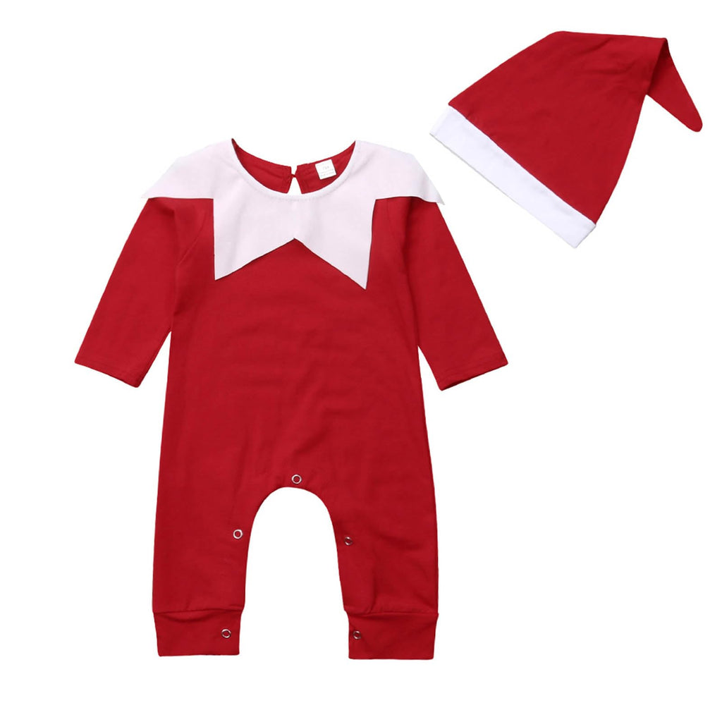 My First Christmas Outfit: Baby Girl Elf Costume Long Sleeve Jumpsuit with Hat