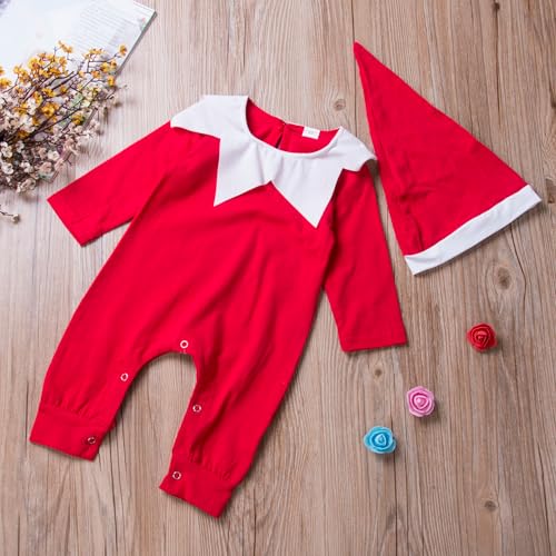 My First Christmas Outfit: Baby Girl Elf Costume Long Sleeve Jumpsuit with Hat