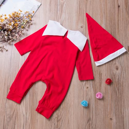 My First Christmas Outfit: Baby Girl Elf Costume Long Sleeve Jumpsuit with Hat