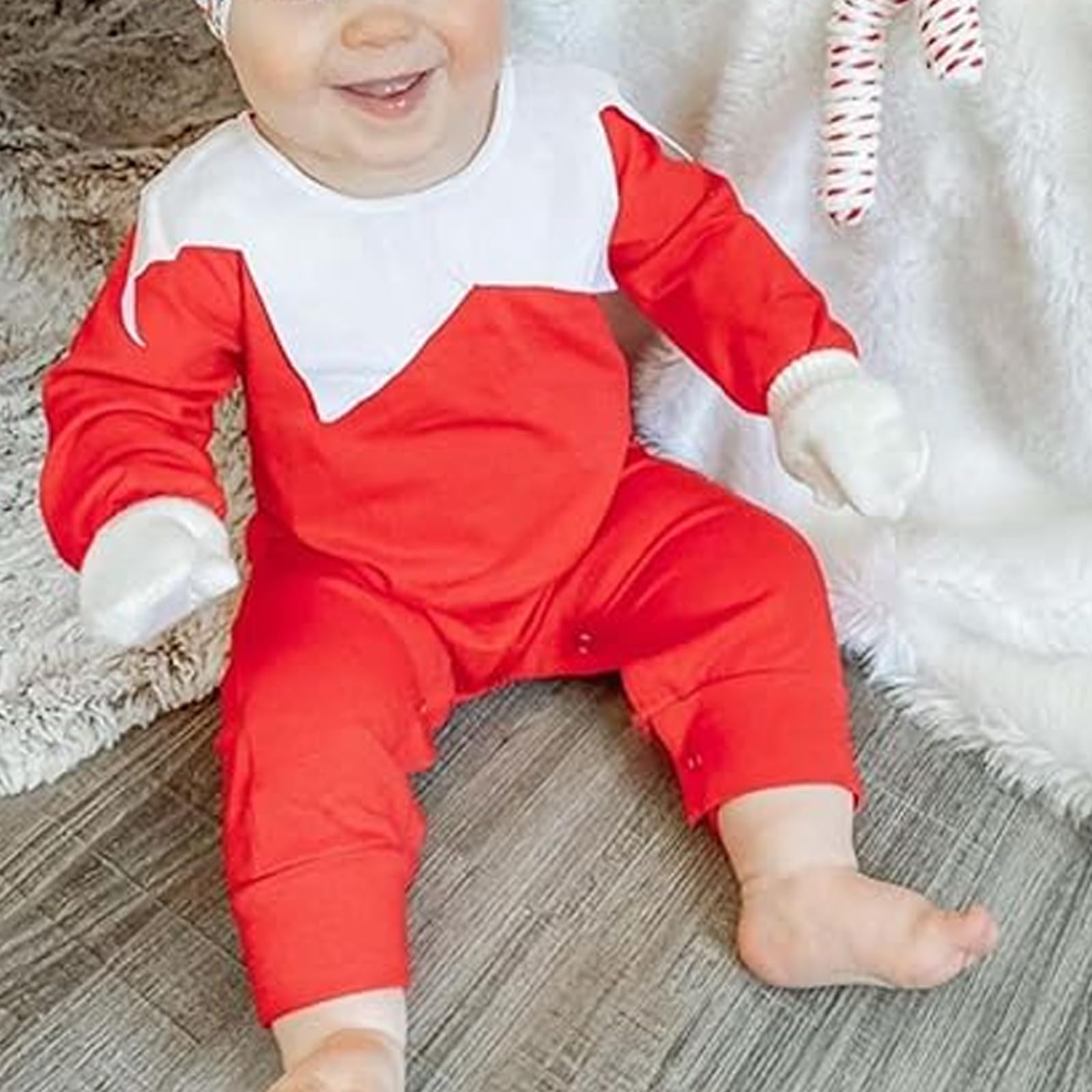 My First Christmas Outfit: Baby Girl Elf Costume Long Sleeve Jumpsuit with Hat