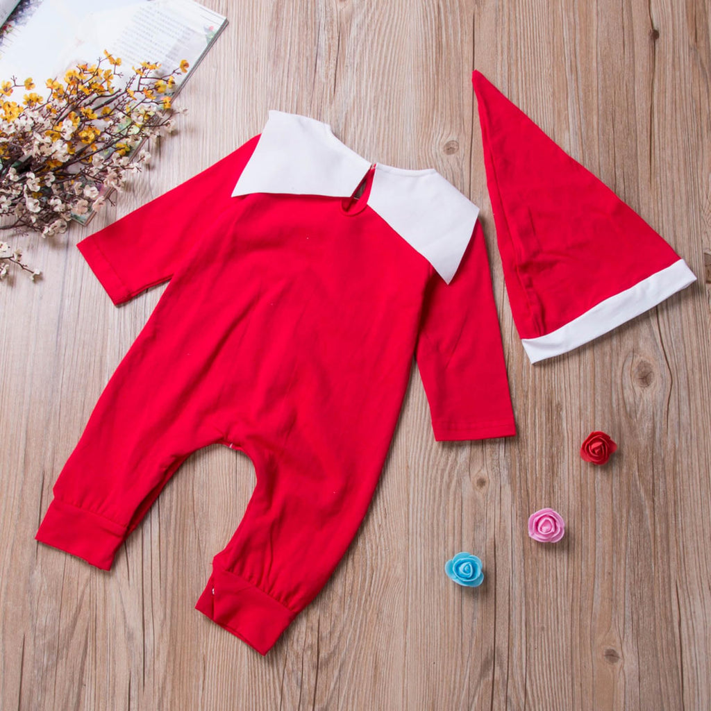 My First Christmas Outfit: Baby Girl Elf Costume Long Sleeve Jumpsuit with Hat