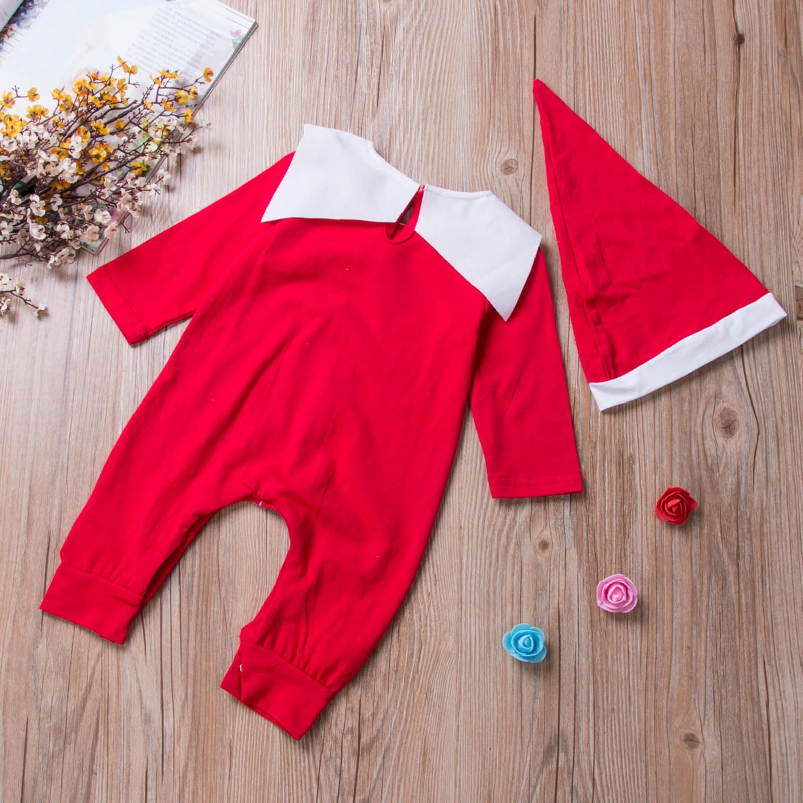 My First Christmas Outfit: Baby Girl Elf Costume Long Sleeve Jumpsuit with Hat