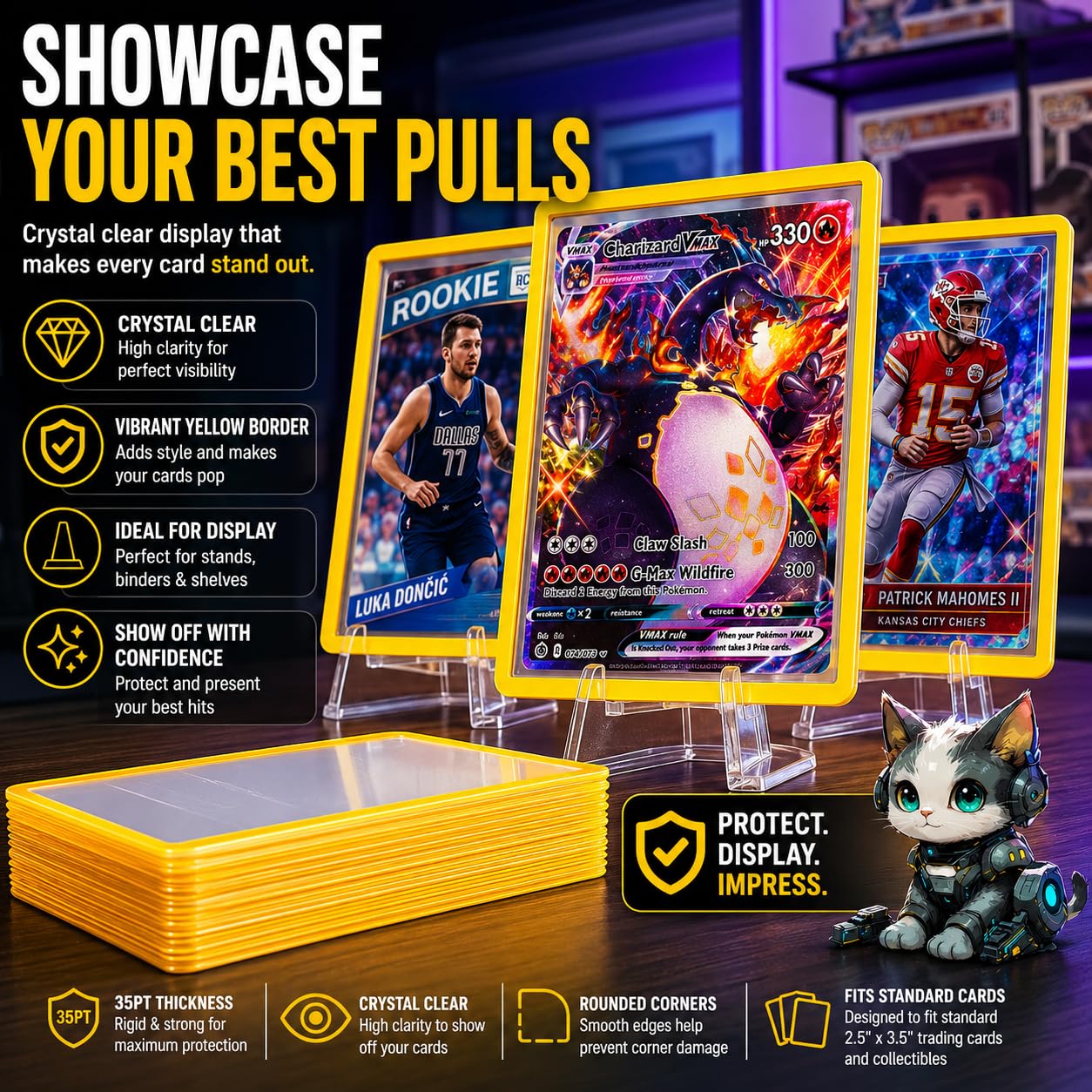 MYCYBERSTASH Yellow Outline TopLoaders 3x4 – 25 Pack for Anime & Sports Cards Up to 35pt