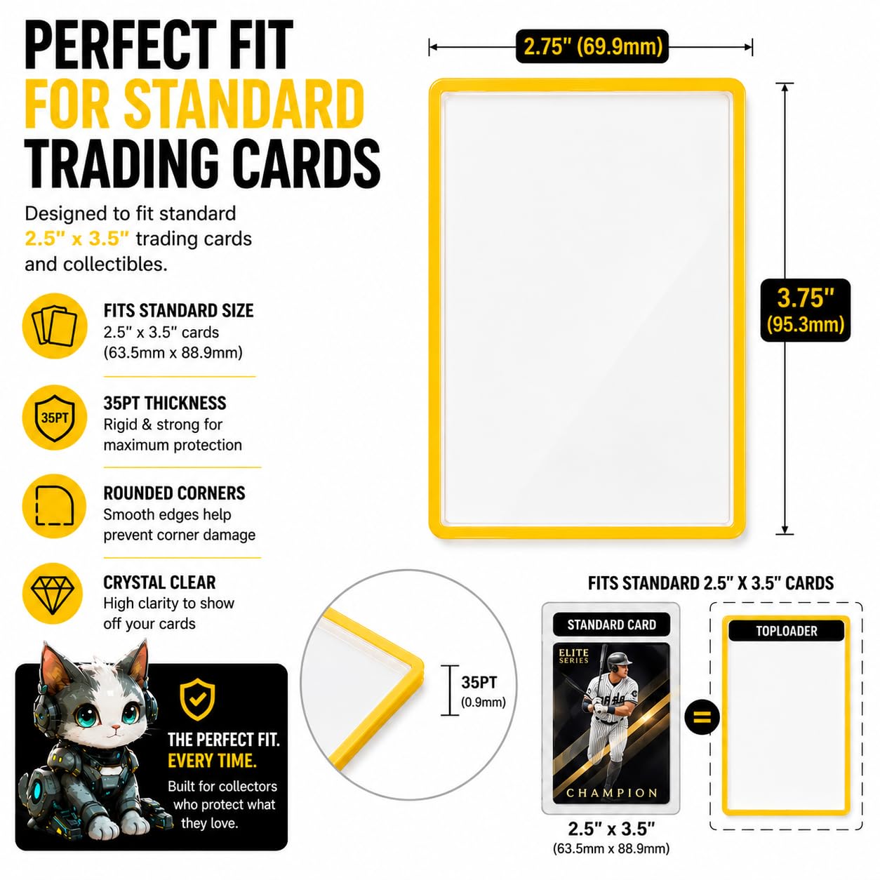 MYCYBERSTASH Yellow Outline TopLoaders 3x4 – 25 Pack for Anime & Sports Cards Up to 35pt