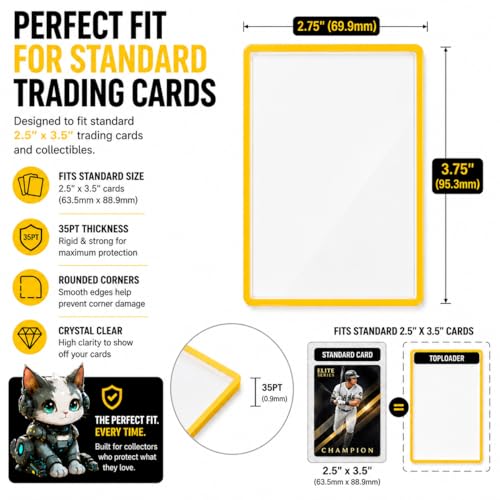 MYCYBERSTASH Yellow Outline TopLoaders 3x4 – 25 Pack for Anime & Sports Cards Up to 35pt