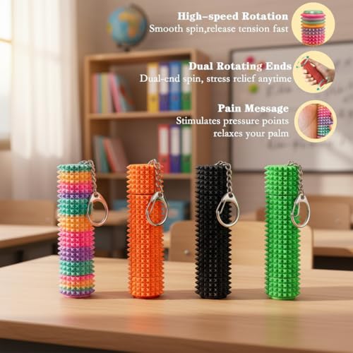 Mydethun 3-Section Rainbow Fidget Toy with Roller and Spinner – Silent Stress Relief for Adults