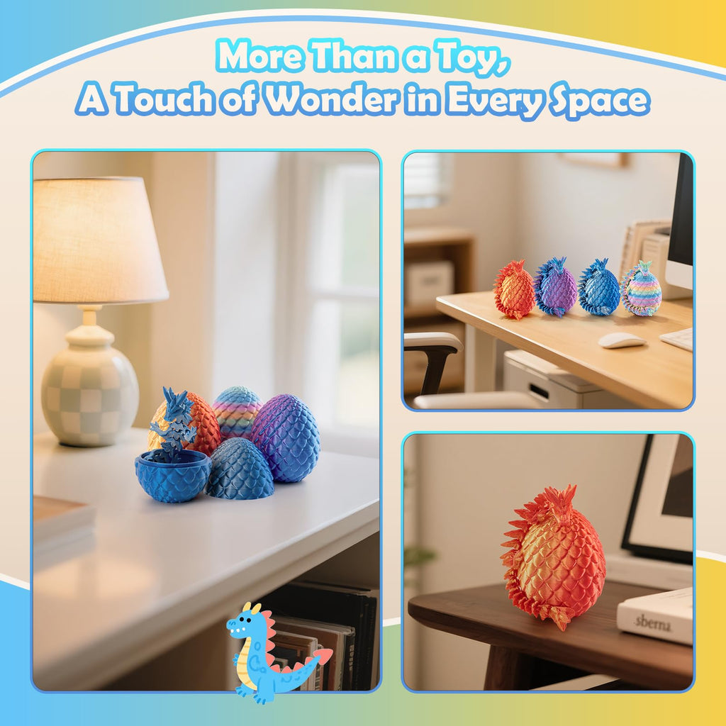 Mydethun 4-Pack 3D Printed Dragon Eggs – Articulated 27-Joint Dragons with Lore Cards & Mystery Colors