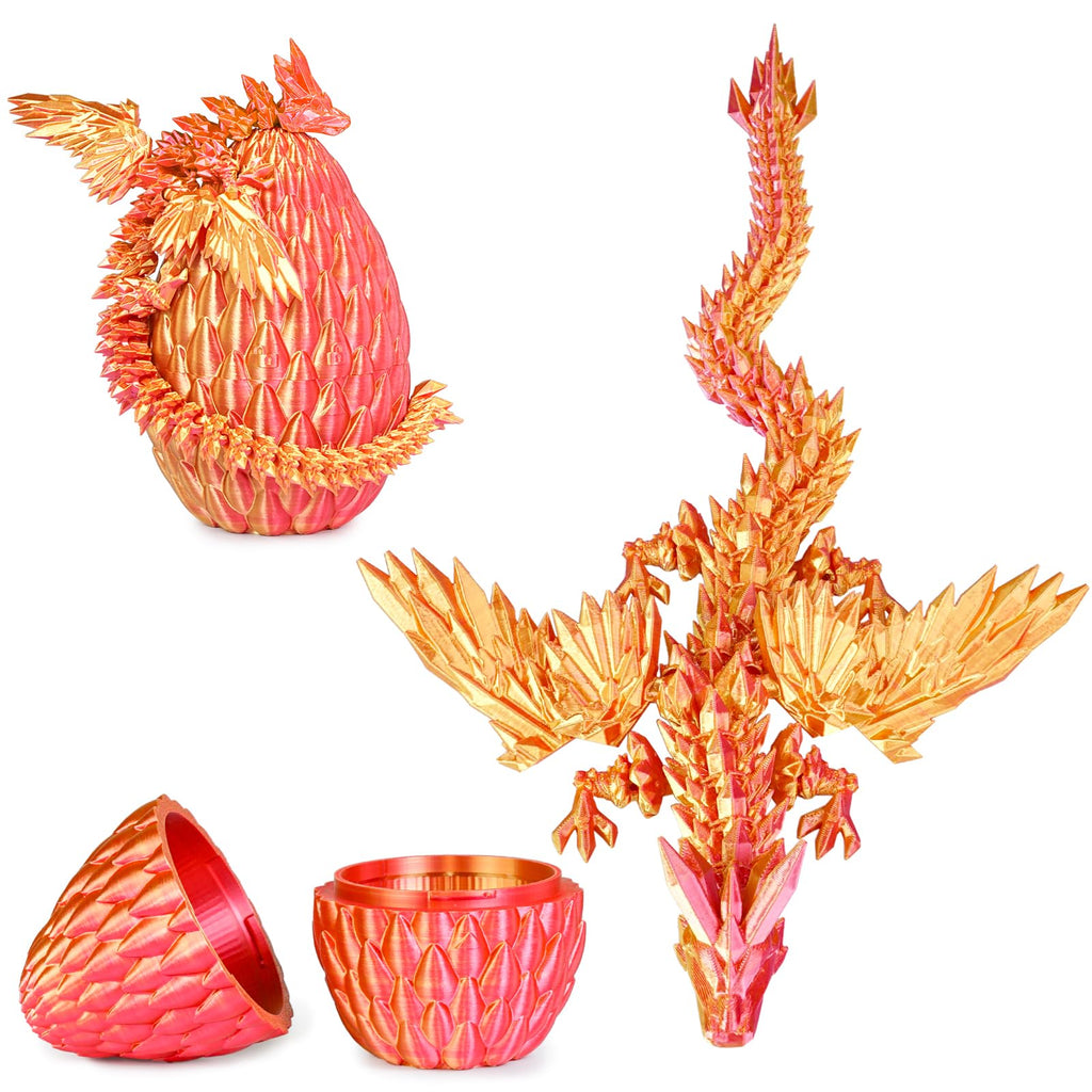Mydhall 3D Printed Dragon Egg with Articulated Dragon – Flame Red Medium