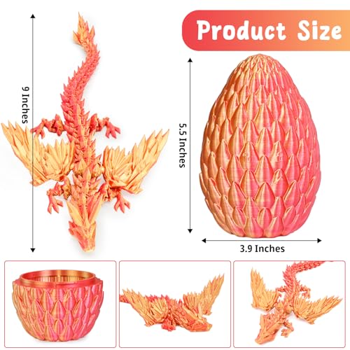 Mydhall 3D Printed Dragon Egg with Articulated Dragon – Flame Red Medium
