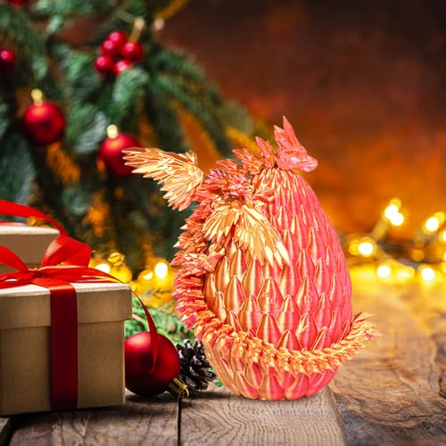 Mydhall 3D Printed Dragon Egg with Articulated Dragon – Flame Red Medium