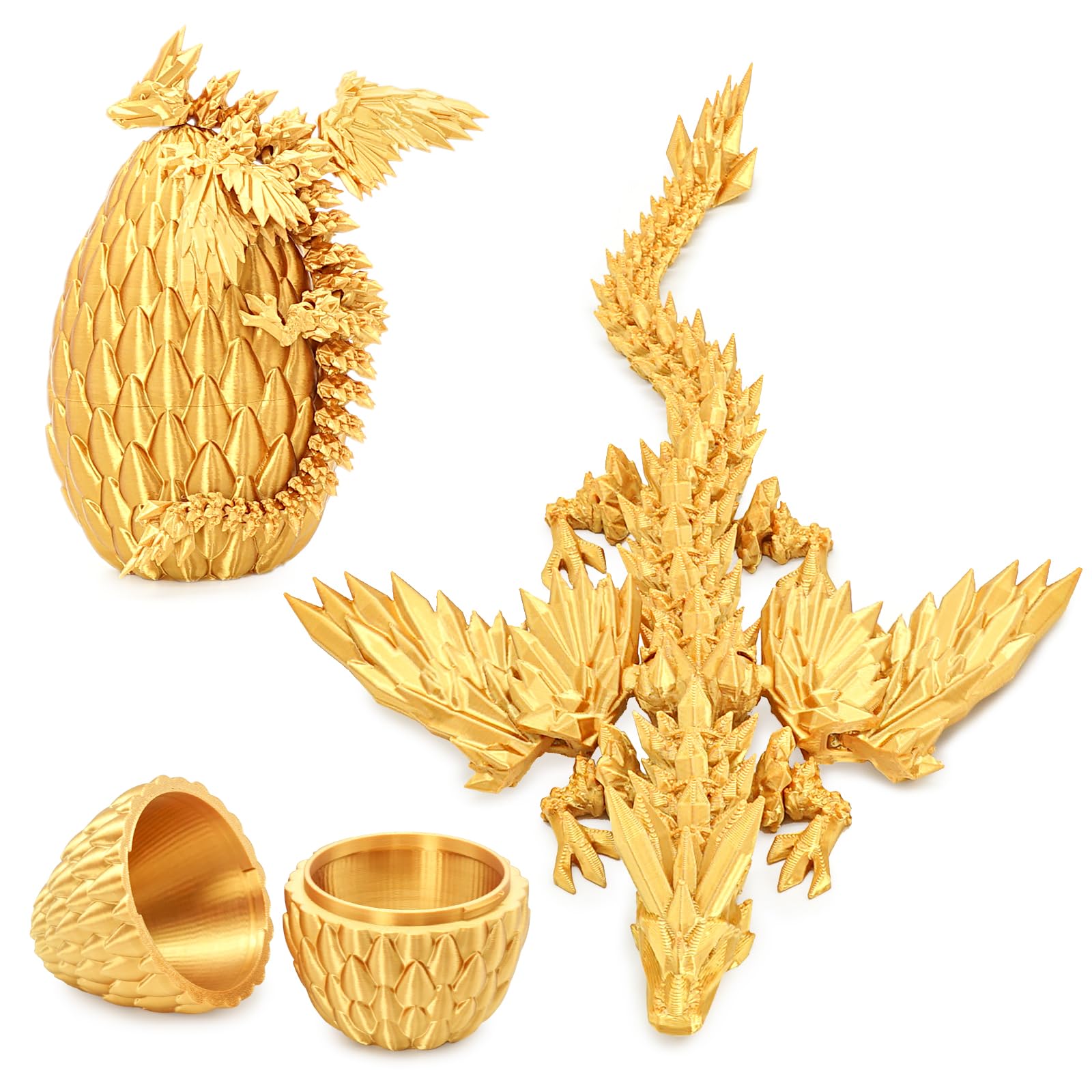 Mydhall 3D Printed Dragon Egg with Articulated Dragon – Golden Gradient, 5.5" Egg, 9" Dragon