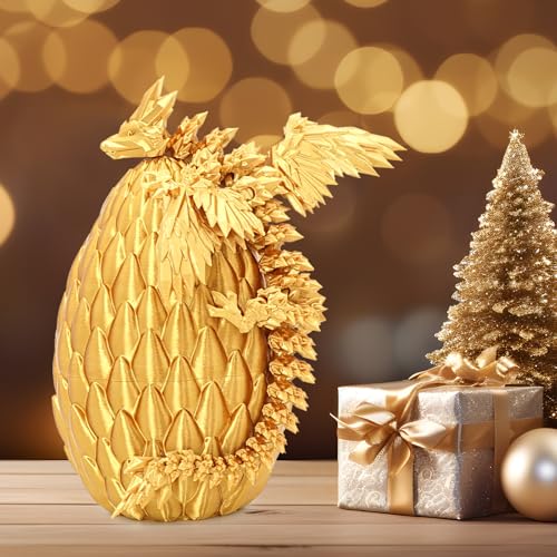 Mydhall 3D Printed Dragon Egg with Articulated Dragon – Golden Gradient, 5.5" Egg, 9" Dragon