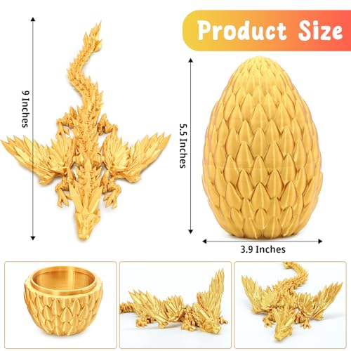 Mydhall 3D Printed Dragon Egg with Articulated Dragon – Golden Gradient, 5.5" Egg, 9" Dragon