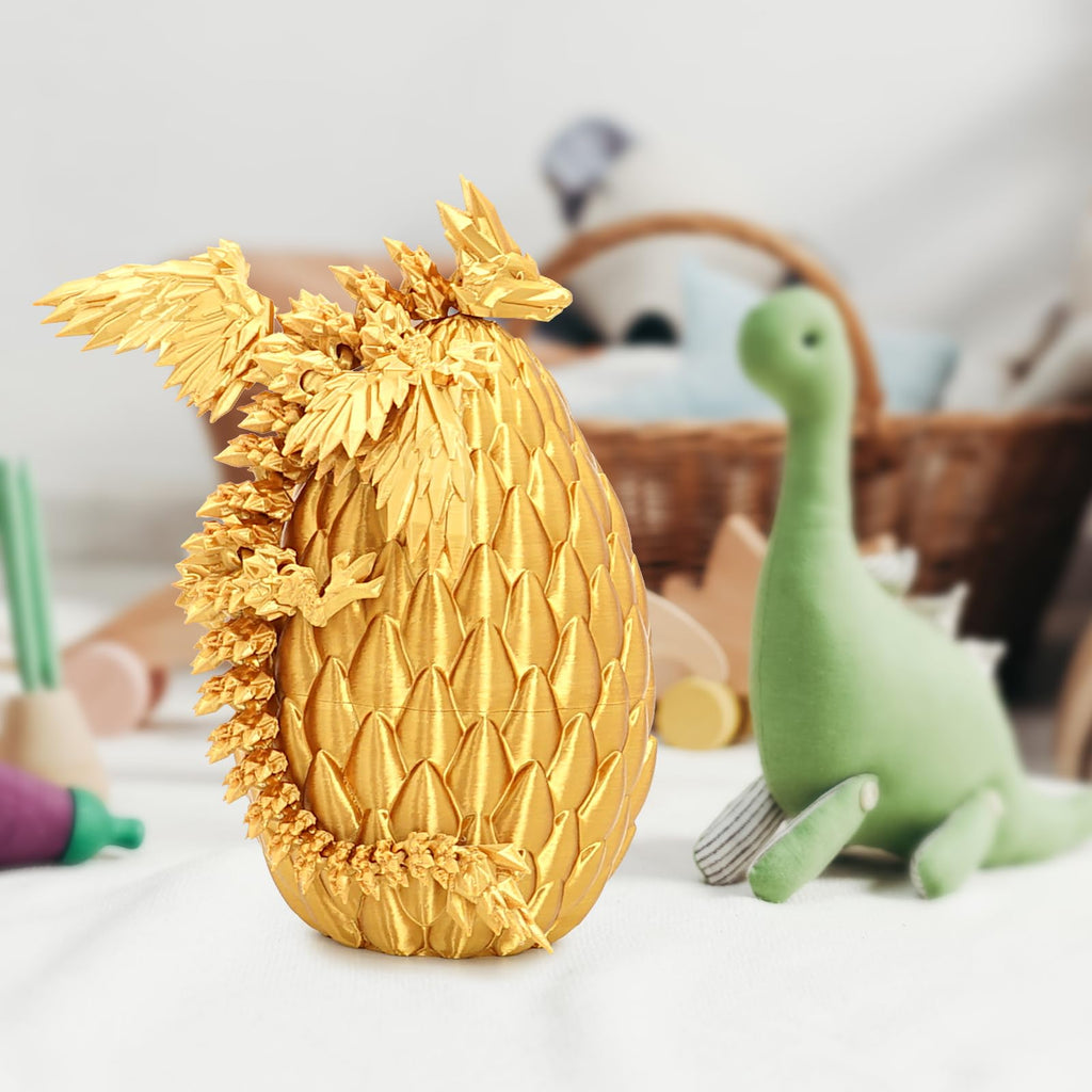 Mydhall 3D Printed Dragon Egg with Articulated Dragon – Golden Gradient, 5.5" Egg, 9" Dragon