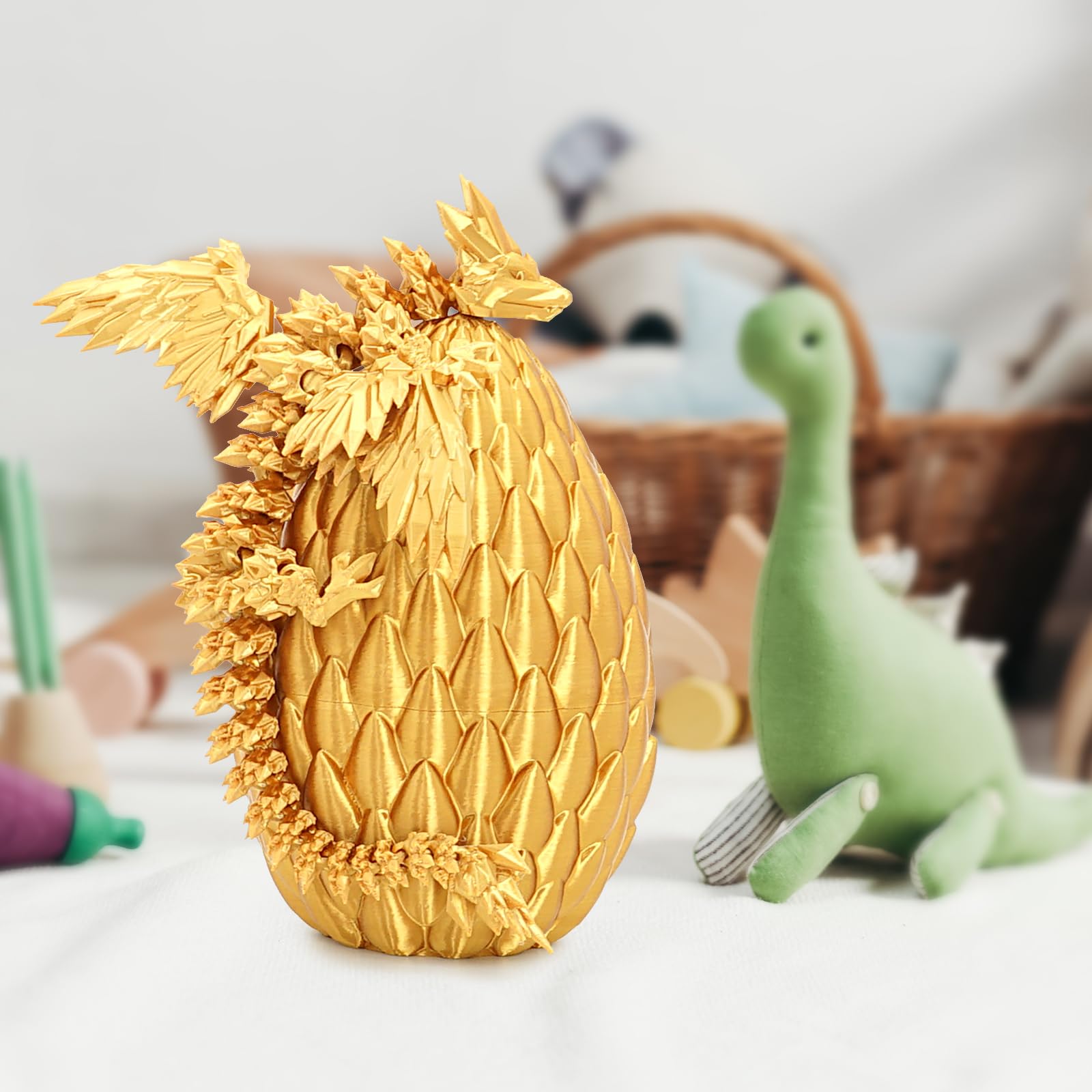 Mydhall 3D Printed Dragon Egg with Articulated Dragon – Golden Gradient, 5.5" Egg, 9" Dragon