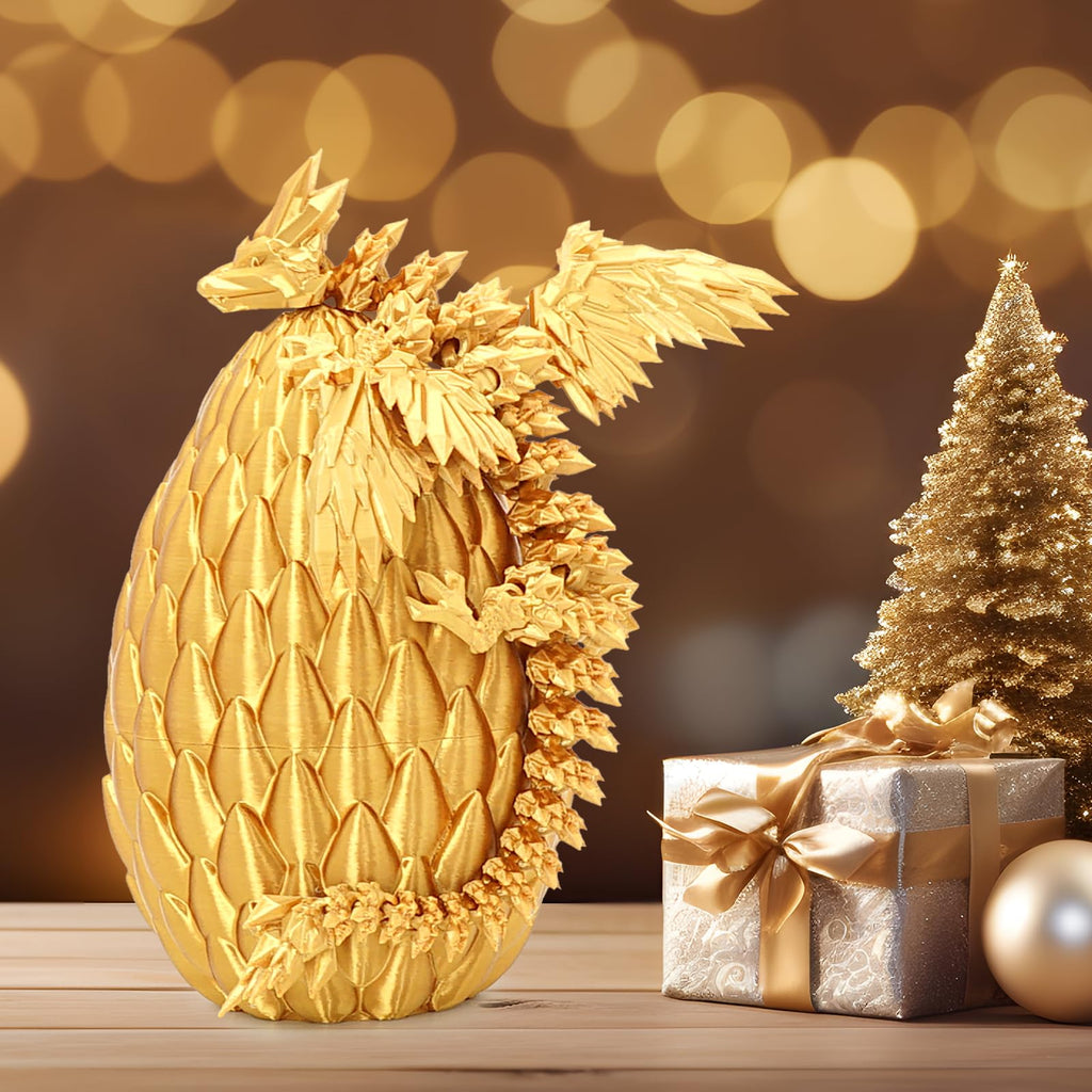 Mydhall 3D Printed Dragon Egg with Articulated Dragon – Golden Gradient, 5.5" Egg, 9" Dragon