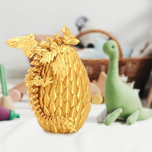 Mydhall 3D Printed Dragon Egg with Articulated Dragon – Golden Gradient, 5.5" Egg, 9" Dragon