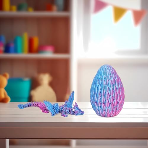 Mydhall 3D Printed Dragon Egg with Articulated Dragon – Mysterious Purple Gradient, 5.5-Inch Egg with 9-Inch Dragon