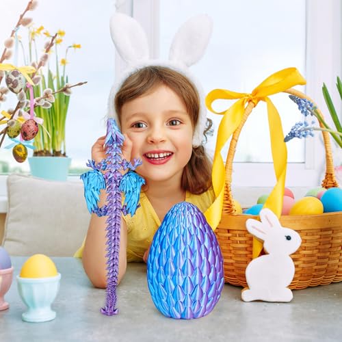 Mydhall 3D Printed Dragon Egg with Articulated Dragon – Mysterious Purple Gradient, 5.5-Inch Egg with 9-Inch Dragon