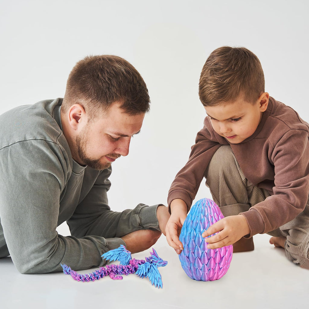 Mydhall 3D Printed Dragon Egg with Articulated Dragon – Mysterious Purple Gradient, 5.5-Inch Egg with 9-Inch Dragon