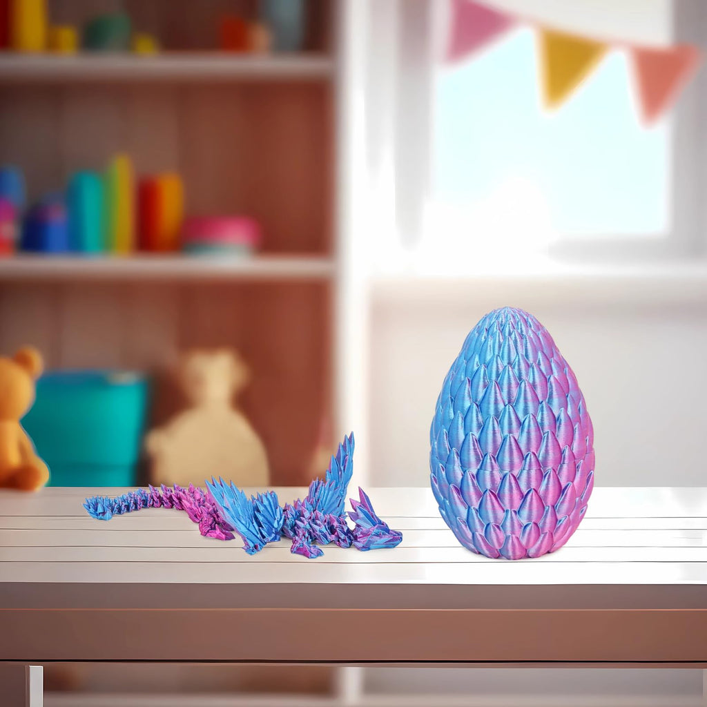 Mydhall 3D Printed Dragon Egg with Articulated Dragon – Mysterious Purple Gradient, 5.5-Inch Egg with 9-Inch Dragon