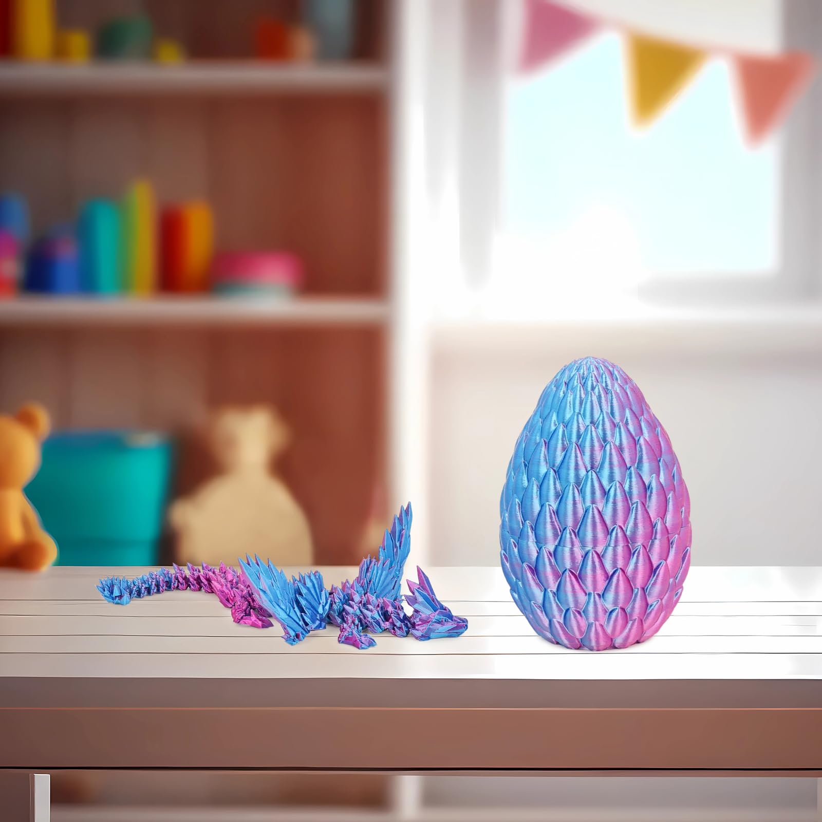 Mydhall 3D Printed Dragon Egg with Articulated Dragon – Mysterious Purple Gradient, 5.5-Inch Egg with 9-Inch Dragon