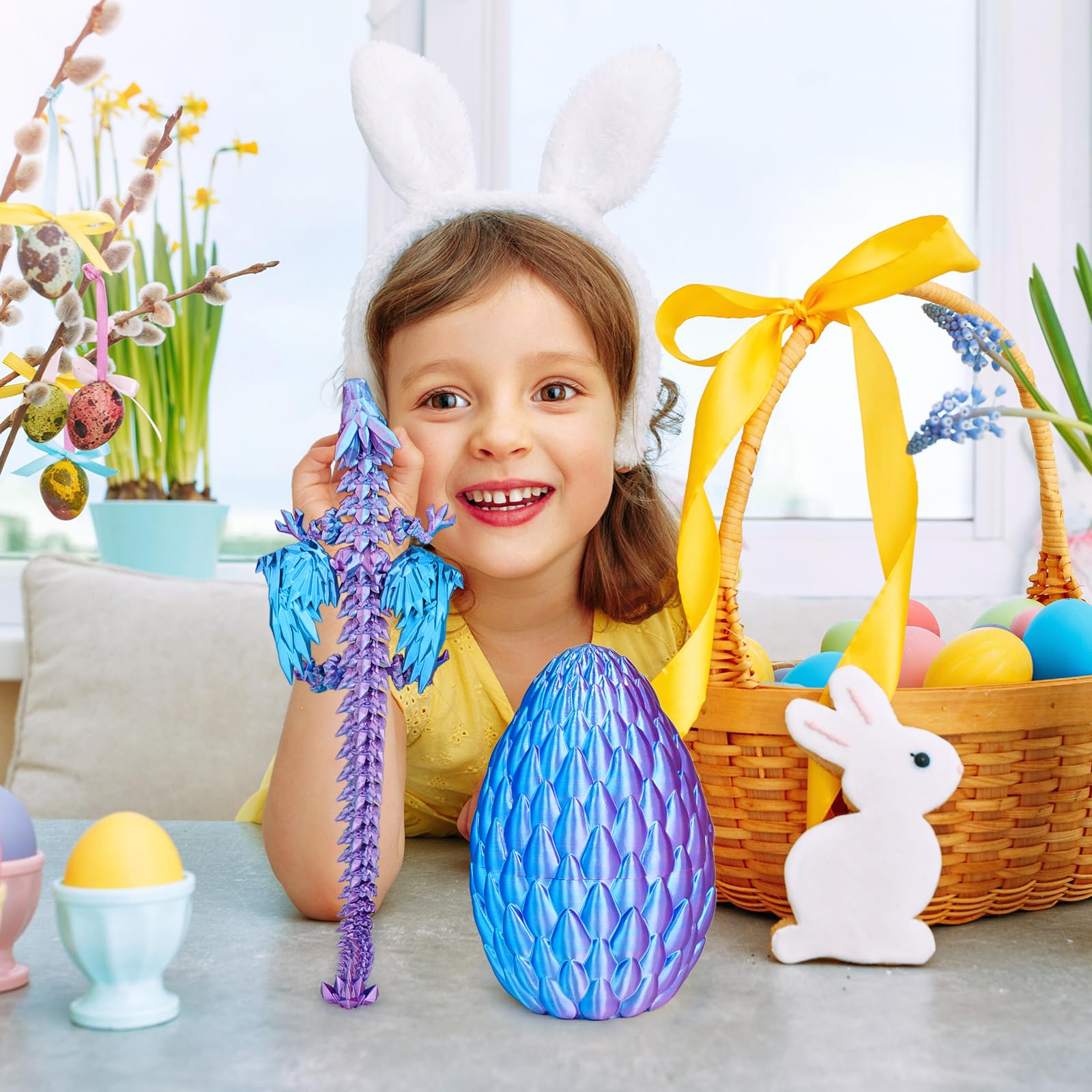 Mydhall 3D Printed Dragon Egg with Articulated Dragon – Mysterious Purple Gradient, 5.5-Inch Egg with 9-Inch Dragon