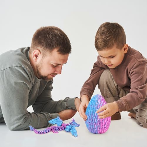 Mydhall 3D Printed Dragon Egg with Articulated Dragon – Mysterious Purple Gradient, 5.5-Inch Egg with 9-Inch Dragon