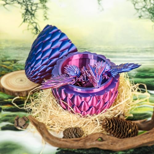 Mydhall 3D Printed Flying Dragon Egg – Articulated Dragon Inside, Blue Purple Gradient, Medium (5.5 in)