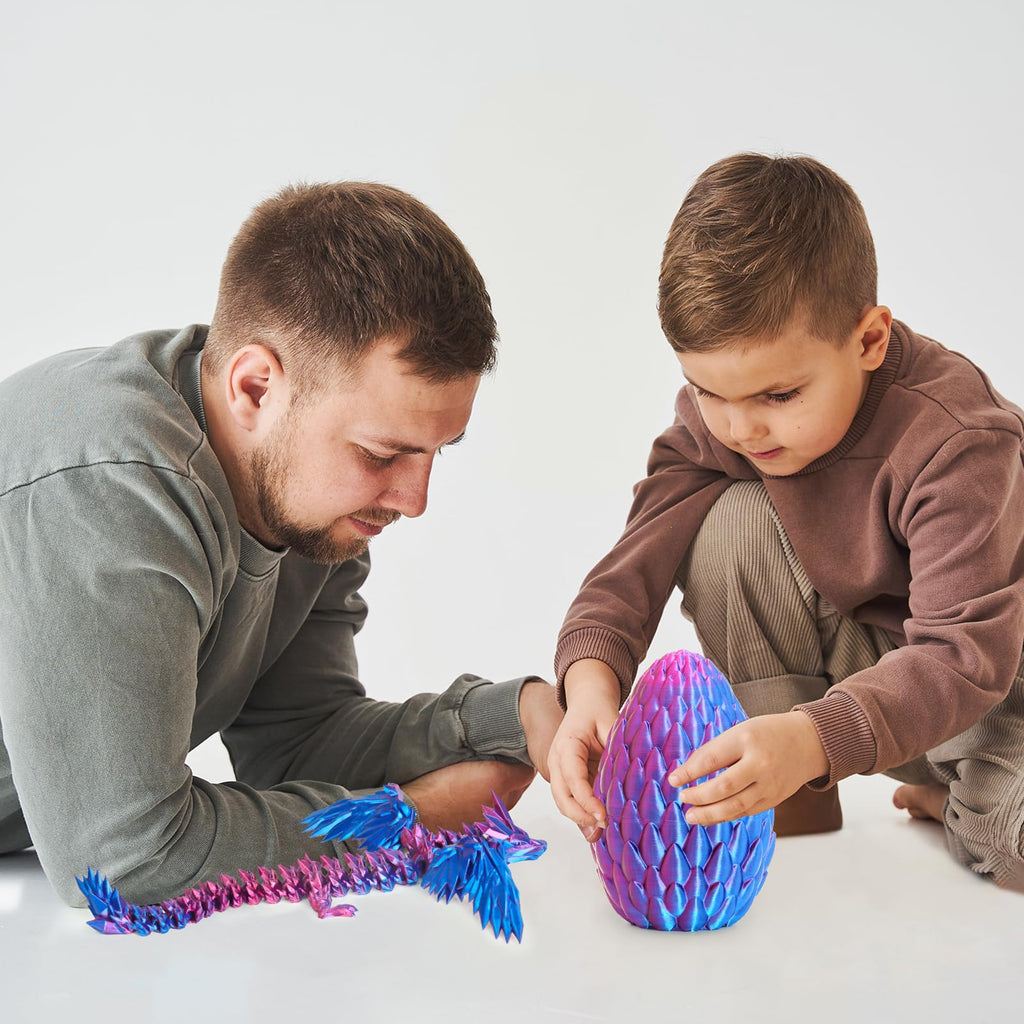 Mydhall 3D Printed Flying Dragon Egg – Articulated Dragon Inside, Blue Purple Gradient, Medium (5.5 in)