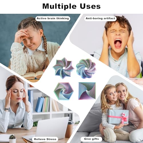 Mydhall 4-Pack 3D Printed Fidget Toys – Hexagon, Star, Spiral & Square – Stress Relief Sensory Toys for Kids & Adults (Red/Green, 3 Inches)