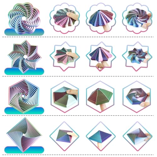 Mydhall 4-Pack 3D Printed Fidget Toys – Hexagon, Star, Spiral & Square – Stress Relief Sensory Toys for Kids & Adults (Red/Green, 3 Inches)