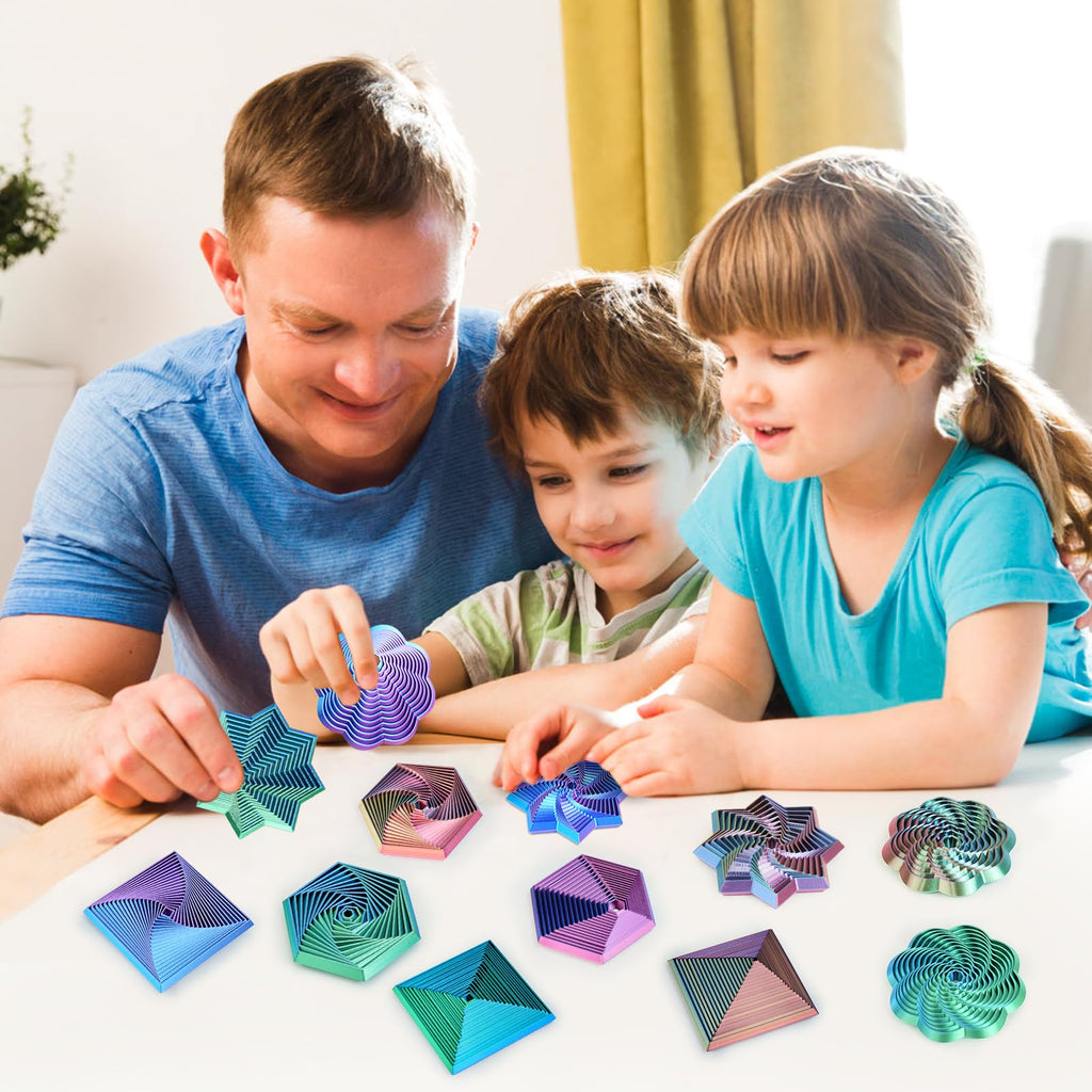Mydhall 4-Pack 3D Printed Fidget Toys – Hexagon, Star, Spiral & Square – Stress Relief Sensory Toys for Kids & Adults (Red/Green, 3 Inches)