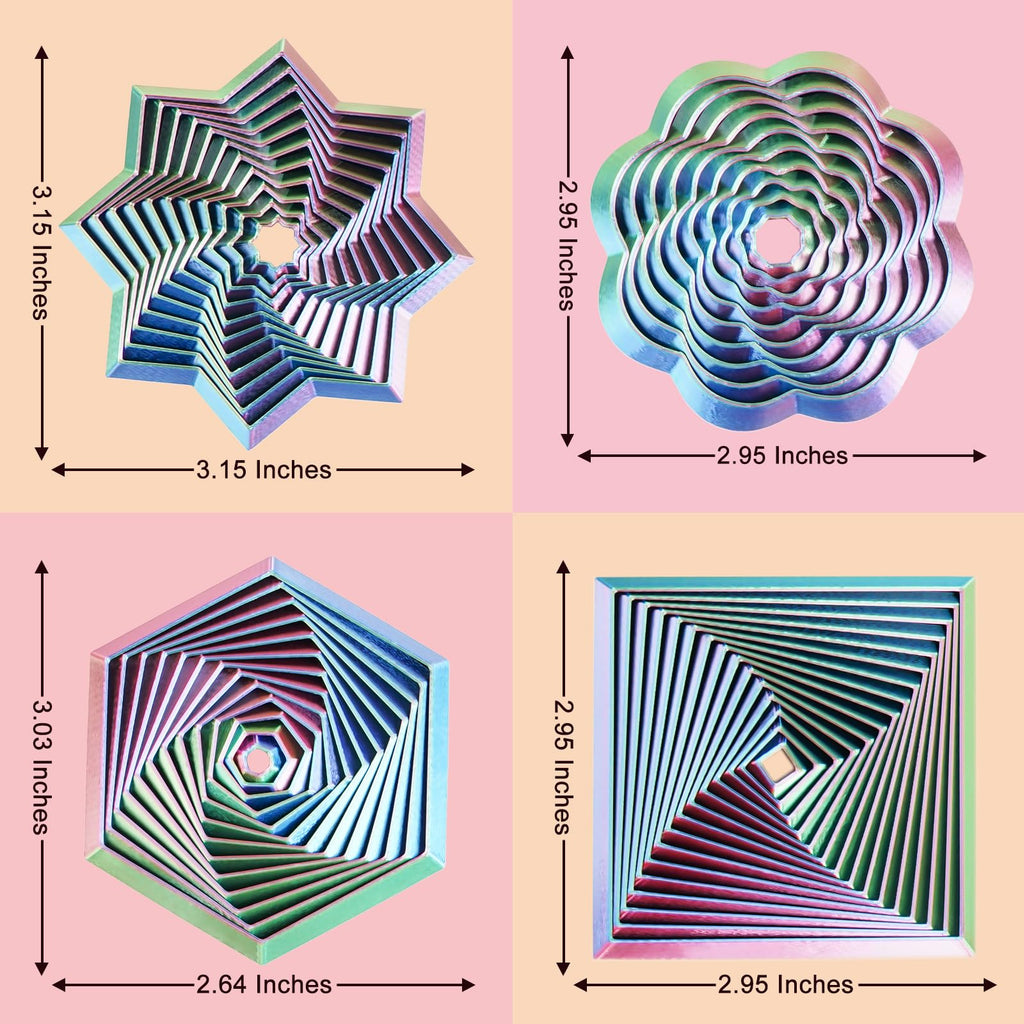 Mydhall 4-Pack 3D Printed Fidget Toys – Hexagon, Star, Spiral & Square – Stress Relief Sensory Toys for Kids & Adults (Red/Green, 3 Inches)