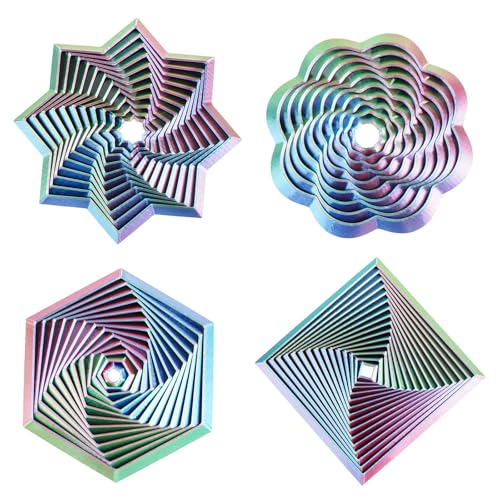 Mydhall 4-Pack 3D Printed Fidget Toys – Hexagon, Star, Spiral & Square – Stress Relief Sensory Toys for Kids & Adults (Red/Green, 3 Inches)