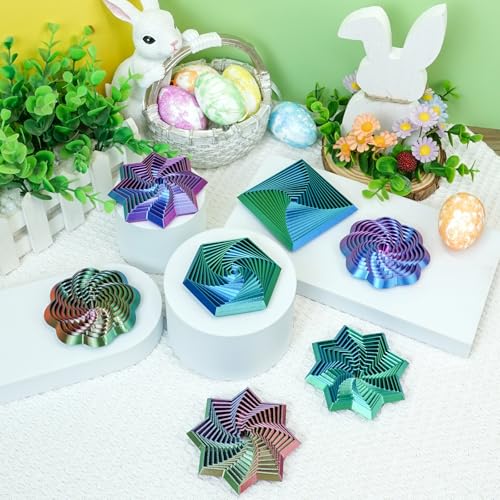Mydhall 4-Pack 3D Printed Fidget Toys – Hexagon, Star, Spiral & Square – Stress Relief Sensory Toys for Kids & Adults (Red/Green, 3 Inches)