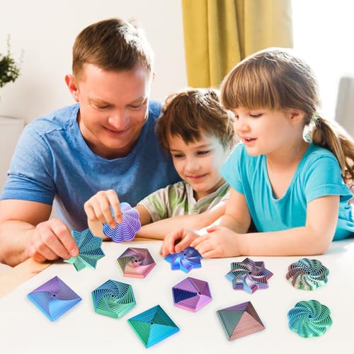 Mydhall 4-Pack 3D Printed Fidget Toys – Hexagon, Star, Spiral & Square – Stress Relief Sensory Toys for Kids & Adults (Red/Green, 3 Inches)