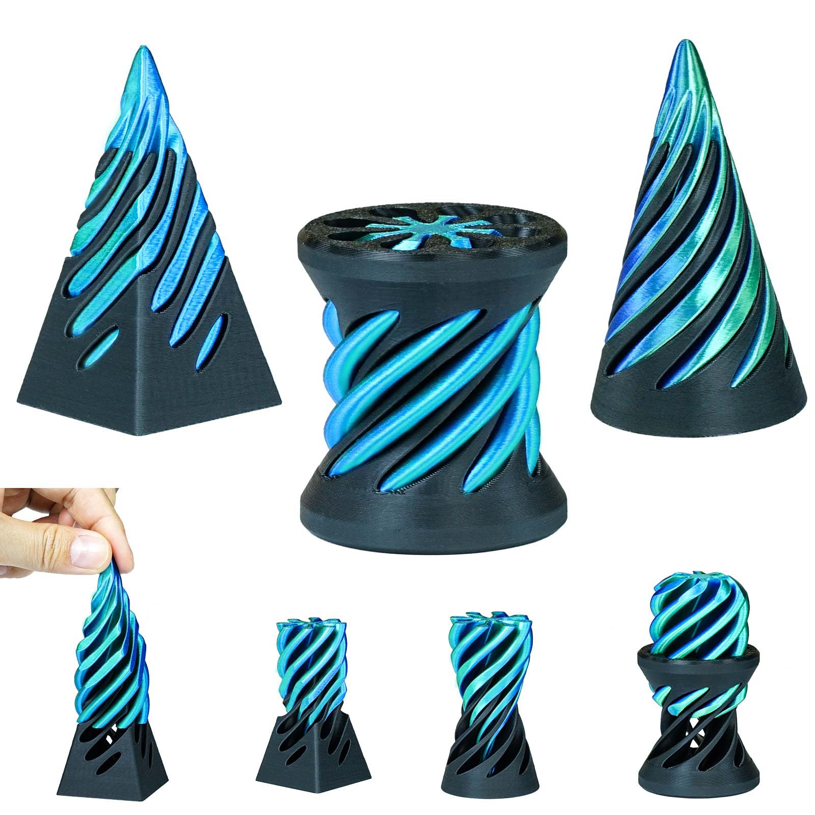 Mydhall Impossible Cone 3-Pack – 3D Printed Spiral Fidget Toys for Stress Relief (Green+Black)