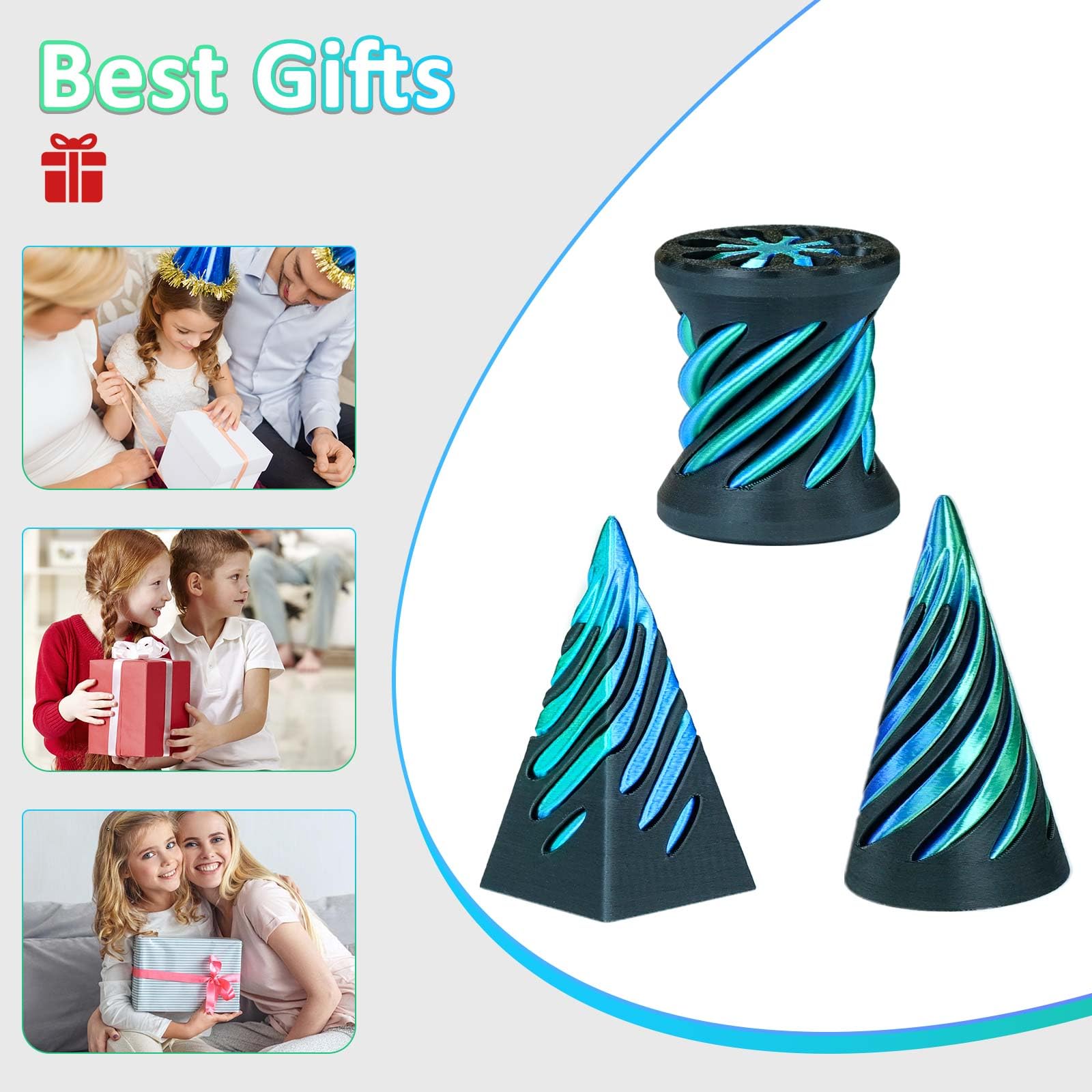 Mydhall Impossible Cone 3-Pack – 3D Printed Spiral Fidget Toys for Stress Relief (Green+Black)