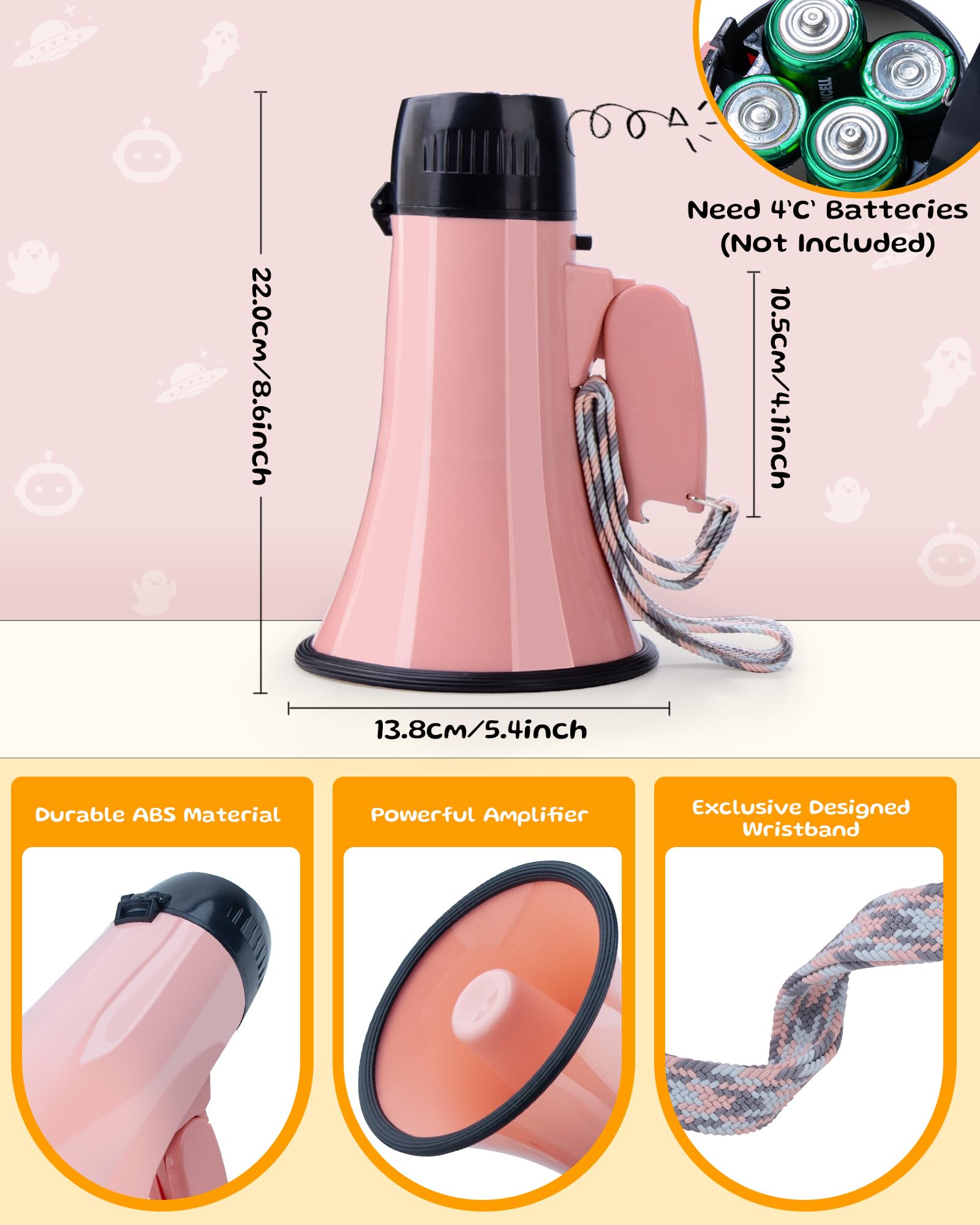 MyMealivos Voice Changer Megaphone with 6 Effects, 20W Amplifier, Siren & 240s Recording - Pink