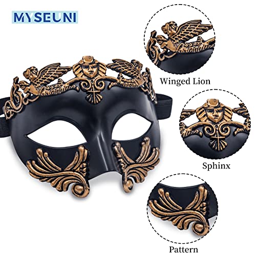 MYSEUNI Roman Greek Venetian Half Face Mask for Men – Masquerade Ball Mardi Gras Halloween Costume