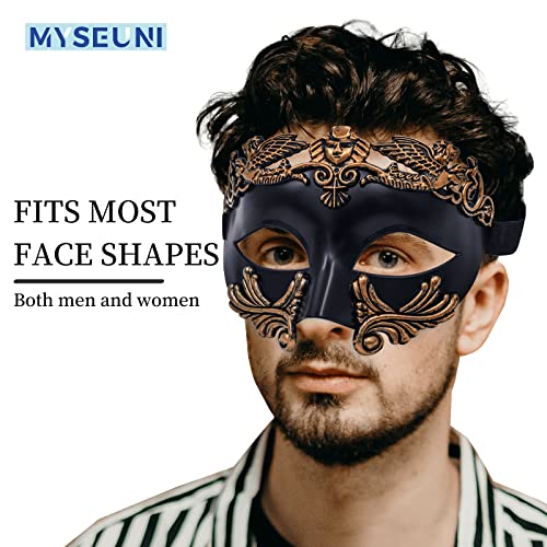 MYSEUNI Roman Greek Venetian Half Face Mask for Men – Masquerade Ball Mardi Gras Halloween Costume