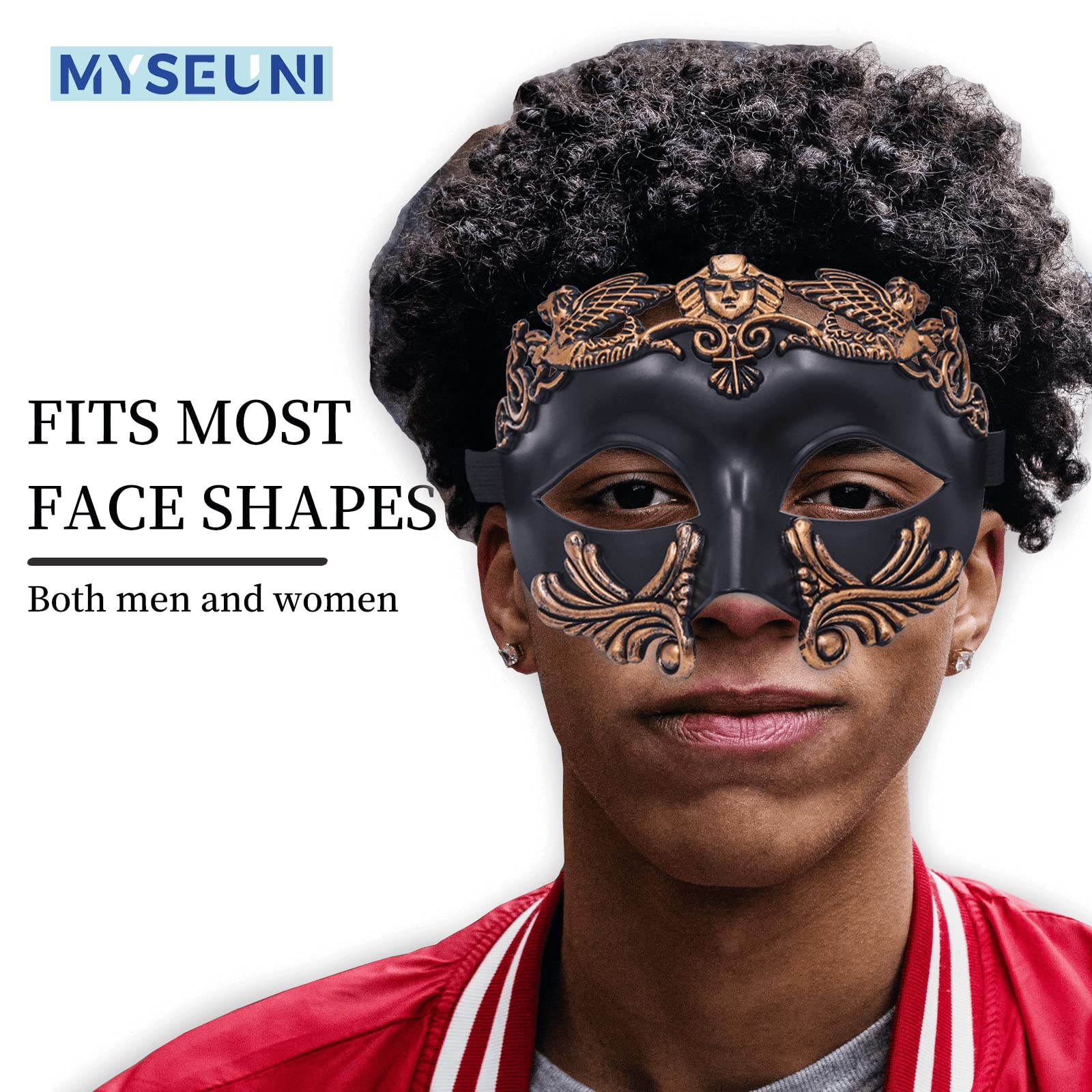 MYSEUNI Roman Greek Venetian Half Face Mask for Men – Masquerade Ball Mardi Gras Halloween Costume