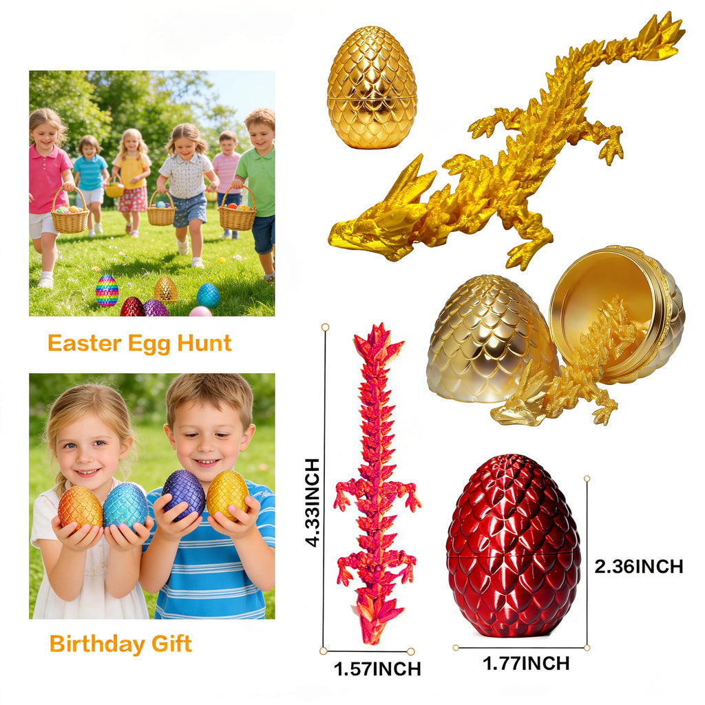 Mystery Dragon Egg Set: 8 Pack 3D Printed Articulated Dragons - Fidget Toys & Fantasy Desk Decor
