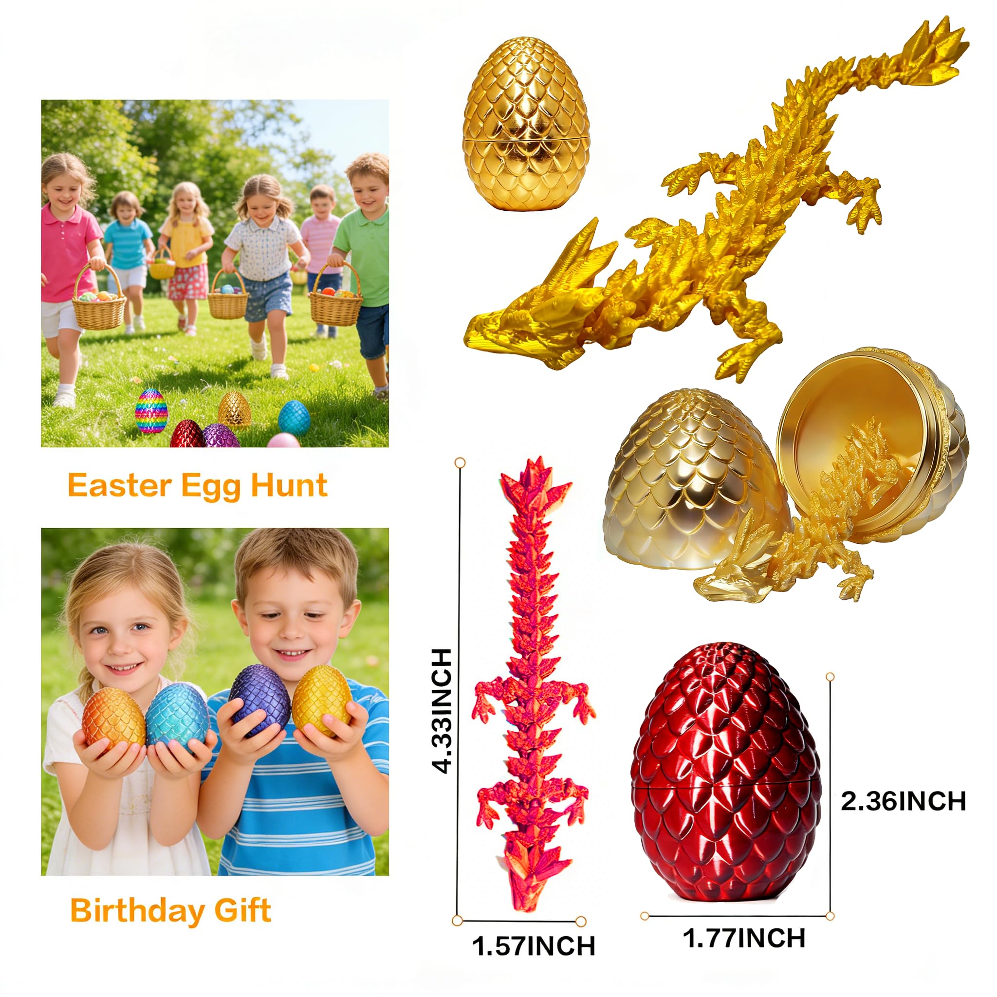 Mystery Dragon Egg Set: 8 Pack 3D Printed Articulated Dragons - Fidget Toys & Fantasy Desk Decor