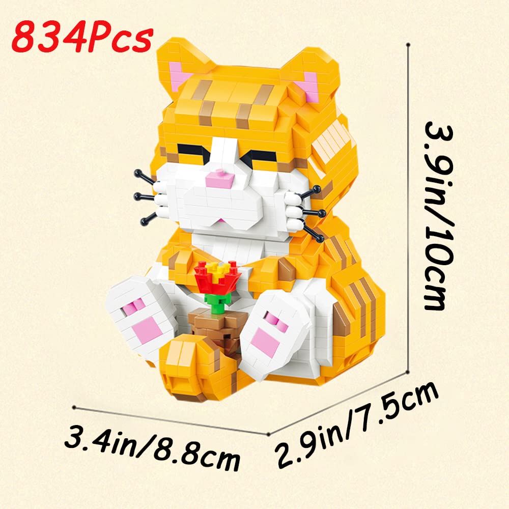 Myweyde Orange Cat Building Blocks – 834 Pieces Micro Building Set for Adults & Kids